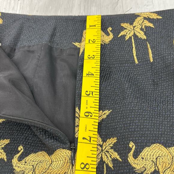 Vintage Steven Stolman Black Navy Gold Elephant Palm Tree Straight Pencil Skirt - Picture 12 of 12